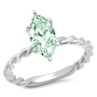 CT sjajan markizni rez simulirani zeleni dijamant 14k bijeli zlatni pasijans prsten sz 5.25