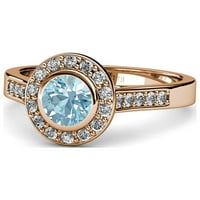 Aquamarine i dijamantski halo zaručnički prsten 1. CT TW u 18K ružičastog zlata.Size 8.0