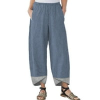 HHEI_K Ženska povremena pamučna posteljina solidna patchwork neregularne labave pantalone hlače Dukseve