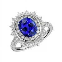Double Halo Oval plavi okvir Set CT Star Stil Sapphire prsten, veličina 6.5