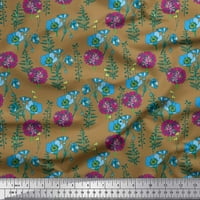 Soimoi Brown Rayon tkanina od listova, leptir i božur cvjetni dekor od tiskanog dvorišta široko