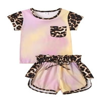 Gergngdo Kids Baby Girls Leopard Ispis Ljetna set odjeće, kratki rukav majica kratkih rukava + kratke