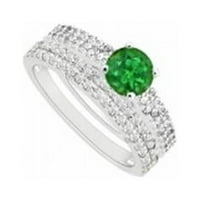 Emerald & Diamond zaručni prsten sa vjenčanim setom 14k bijelo zlato, 1. CT - veličina 4
