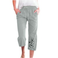 Inleife Capris za žene Ljeto odobrenje moda Žene Ležerne tiskane elastične hlače ravno širom nogu pantalone