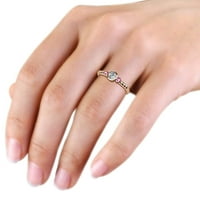 Dijamant i ružičasti safir tri kamena konopska prstena 0. CT TW u 14k Rose Gold.Size 6.0