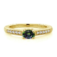 Gem Stone King 18K žuti pozlaćeni srebrni zeleni mistični Topaz i bijeli stvorili su safir ženski prsten
