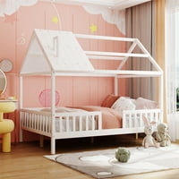 Kidsok krevet u punoj veličini sa sigurnošću ograde, krov i dimnjak, dizajnerski dizajn platforma platforma