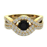 Crni dijamantni prstenovi za žene za žene okrugli rez dijamantni prstenovi Criss Cross isprepleteni