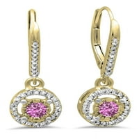 0. Carat 14k žuto zlato okruglo ružičasto ružičasto safir i bijeli dijamantski ženski klaster halo stil