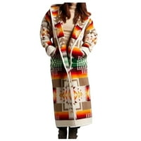 Ženski zimski kaputi dugačke jakne za vintage sa kapuljačom, ležerna lagana kaput Aztec Western Print