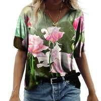 Amousa ženska modna casual plus veličina scenski cvjetovi tiskati okrugli vrat majica vrhova kratkih