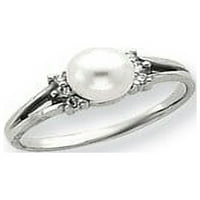 14kt bijeli zlatni slatkovodni kultivirani biserni dijamantni prsten veličine 6. Fini nakit idealni