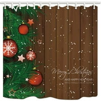 Holiday Red Xmas Ball s borovom drvetom na drvenu Plank poliesterska tkanina Kupaonica Tuš za tuširanje