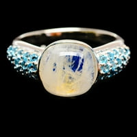 3.77ct Rainbow Moonstone, 0.58ct Swiss Blue Topaz Veličina prstena - Ručno rađena Boho Vintage Jewelry