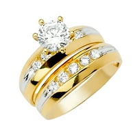 Jewels 14k Bijelo i žuto zlato Dva tona kubična cirkonija CZ Vjenčani opseg i angažman mladenkine prstene