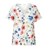Trendi vrhovi za žene V izrez čipkasti oblozi cvjetni ispis kratkih rukava bluza casual comfy ljeto