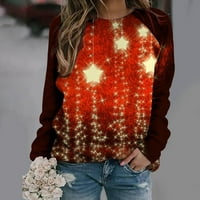 Zkozptok ženske dukseve Crewneck Božićni print pulover Trendi dugih rukava, crveni, m