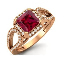 2. CTW kvadratni oblik Ruby Synthetic Sterling Srebrna ruža Vermeil Split Shank ženski vjenčani prsten