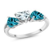 Gem Stone King 2. CT Oblik srca Sky Blue Aquamarine London Blue Topaz Sterling Srebrni prsten