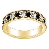 Carat okrugli crno-bijeli prirodni dijamant vječni vjetar vjenčani prsten u 14K čvrsti žuto zlatni prsten