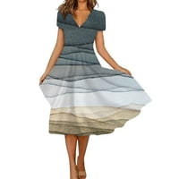 FOPP prodavač Ženska ljetna casual modni pružni gradijent Ispis kratki rukav V-izrez Swing haljina siva