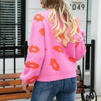 Dukseri pulover za žene tiskanje vrhova pletenja na vratu Duks dugih rukava Loose Knit Chunky Topla