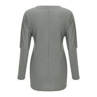 Bvnarty Fashion Women Casual O-izrez za ispis džepnih bluza Loose top na dugim rukavima Grey XXXXXL