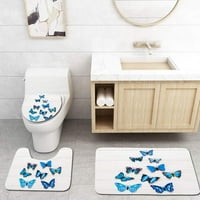 Obojeni leptiri na drvenom bijelom ravnom stanu kopiranje prostora u kupaonici prostirke za kupanje