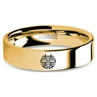 Dvostruka sreća kineski simbol laserski gravirani zlatni volfram prsten ,, veličina 11.5