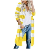 Plus veličine kardigan za žene modne ležerne pruge patchwork dugih rukava džemper kardigan bluza s žutim