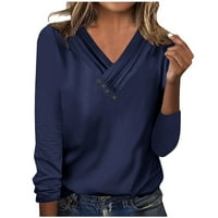 T majice za žene V izrez dugih rukava bluze pulover pulover pulover Redovni fit tees vrhovi hip jeseni