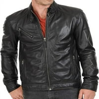 SkinOutfit Muška kožna jakna originalna lambkin motocikl bomber Biker lagana gornja odjeća crna