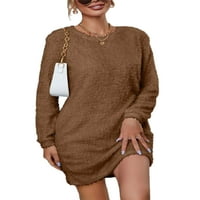 Hait ženski džemper haljina posada pulover, jumper dugih rukava Mini haljine dame dame čvrste boje smeđe