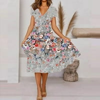 Ljetna haljina za žene plus veličine kratkih rukava tisak cvjetnog uzorka Haljina V-izrez Maxi Loose