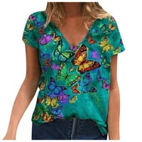 Ženska kauzalna bluza za ispis na vratu Kratki rukav majica ljetni bluza Košulje vrhovi plavi s, američka