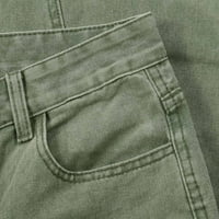 Traperice za žene Žene uznemirene retro zelene traperice Labavi džepovi Hlače Drape casual ravne noge