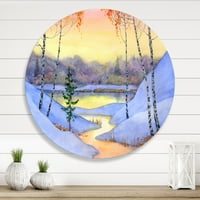Stream Art Provalert u zimskoj šumi II jezero metalni krug zida umjetnost - disk od