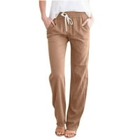 Wyongtao ženske pamučne posteljine pantalone elastične strukske vučne hlače široke noge pantalone sa