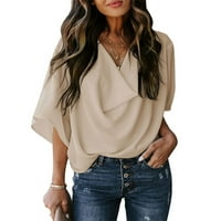 KETYYH-CHN ženske šifonske bluze za bluze Dame Solid Color Tunic Poslovni rad Bež, m