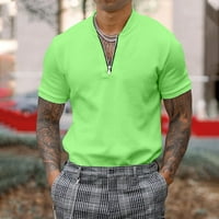 Hwmodou Muška majica Solidna boja V-izrez kratki rukav na vrhu casual patentnih zatvarača modne labave