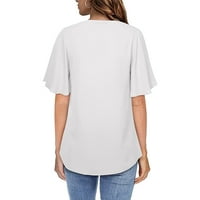 Ženska ljetna majica Ležerne prilike kratki rukav V-izrez Solid Color Labav šifon Shir, Bijela, XXL,