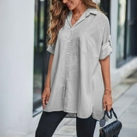 Phenas ženski gumb dole V majice od vrata pamučna bluza s dugim rukavima casual radne vrhove čvrste