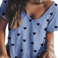 Avamo Ženska majica Srce Print TEE V izrez T Košulja Dame Labavi pulover Holiday Tunika Bluza Plava