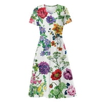 Haljine za žene plus veličine Ženska klirenca A-line cvjetni V-izrez kratki rukav Srednja duljina modne