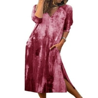 Grianlook Ženska haljina s dugim rukavima s džepovima Baggy Maxi haljine za odmor SID SID PLAVI 2XL