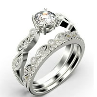 Dazzling Boho & Hippie 2. Carat Round Cut Diamond Moissite Classic Inspirirani zaručnički prsten, jedinstveni vjenčani prsten za uvijanje u 10K čvrsto bijelo zlato, obećajući prsten, dva podudarna traka
