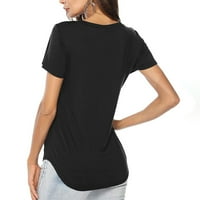 Bazyrey ženski kratki rukav ženski V-izrez čvrste bluze modne boje majice majice crna xl