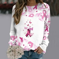 Rak dojke Ženska Košulje za svijest Pink ružičaste majice s dugim rukavima CREW CAT PINK vrpce Žene
