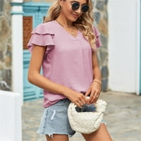 Ženska casual kap s rukavima V rect majice Basic bluza Ljeto Loose Solid Boje