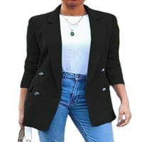 Hait Ladies Blazer dugih rukava Kardigan jakna rever vrat Poslovni jakne Žene Blazers Solid Boja crna